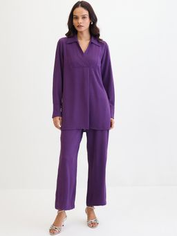 Femmella - Deep Purple Yoke Detail Co-Ord (Set of 2)