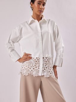 The Label Life - Women White Lace Hem Shirt