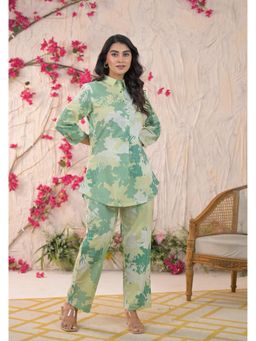 Roohaniyat - Women Cotton Printed Green Color Co-ord (Set of 2)