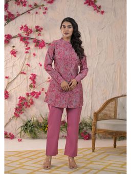 Roohaniyat - Womens Pink Muslin Floral Printed Co-ord (Set of 2)
