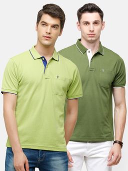Classic Polo - Men Solid Green Cotton Blend Regular Fit Polo T-Shirts (Pack of 2)