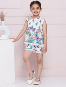 AJ Dezines - Sleeveless Multi Color Floral Print Top and Half Pant for Girls (Set of 2)