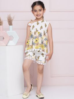 AJ Dezines - Sleeveless Multi Color Floral Print Top and Half Pant for Girls (Set of 2)