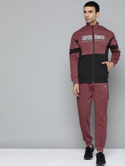 Alcis - Men Maroon Black Colour Blocked Track Suits