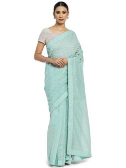 Fabindia - Cotton Silk Embellished Saree without Blouse - Blue
