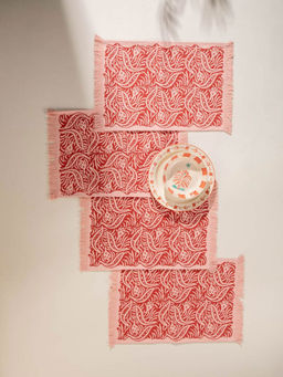 Freedom Tree - Karee Cotton Coral Red Table Mat - Set Of 4