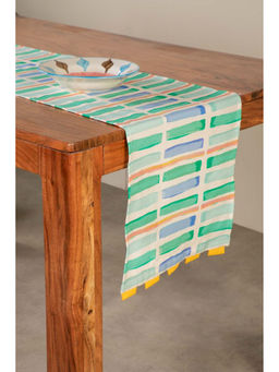 Freedom Tree - Geo Block Cotton Celadon Green Table Runner
