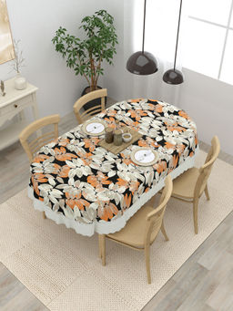 The Home Story - 4 Seater Oval Dining Table Cover or Orange Cream Leaves