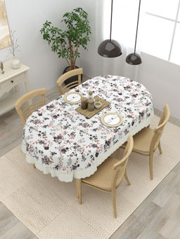 The Home Story - 4 Seater Oval Dining Table Cover or Brown Grey Flowers