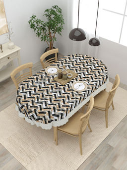 The Home Story - 4 Seater Oval Dining Table Cover or Beige Black ZigZag