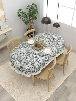 The Home Story - 4 Seater Oval Dining Table Cover or White Grey Geometric