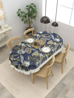 The Home Story - 4 Seater Oval Dining Table Cover or Blue Leaves