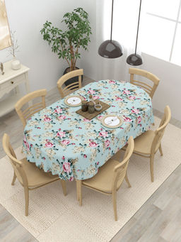 The Home Story - 6 Seater Oval Dining Table Cover Cotton Floral Embrace