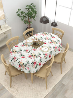 The Home Story - 6 Seater Oval Dining Table Cover Cotton Floral Nest