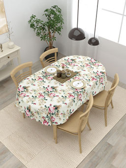 The Home Story - 4 Seater Oval Dining Table Cover Cotton Vivid Blossom