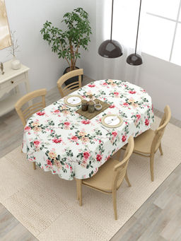 The Home Story - 4 Seater Oval Dining Table Cover Cotton Floral Nest