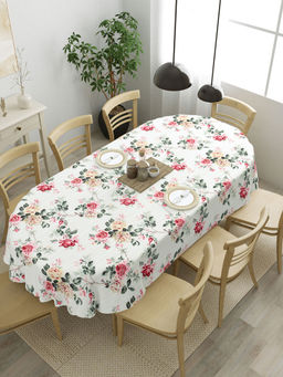 The Home Story - 8 Seater Oval Dining Table Cover Cotton Floral Nest