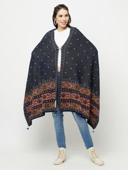 KnitStudio - Navy Blue Graphic Self Design Knitted Shawl