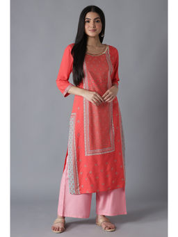 Aurelia - Orange Glittered Geometric Print Kurta Palazzo (Set of 2)