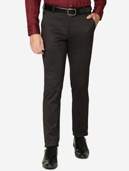 JB Studio - Men Cotton Stretch Solid Brown Slim Fit Formal Trouser