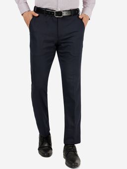 JB Studio - Men Terry Reyon Solid Navy Blue Slim Fit Trouser