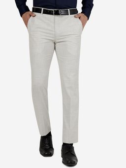 Metal - Men Terry Rayon Solid Light Grey Slim Fit Formal Trouser
