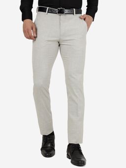 JadeBlue - Men Solid Light Grey Terry Rayon Super Slim Fit Formal Trouser