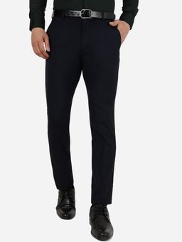 JadeBlue - Men Terry Rayon Solid Navy Blue Super Slim Fit Formal Trouser