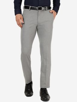 JadeBlue - Men Terry Reyon Solid Grey Super Slim Fit Trouser