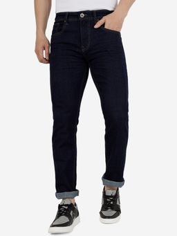 Greenfibre - Men Cotton Stretch Solid Navy Blue Straight Fit Jeans