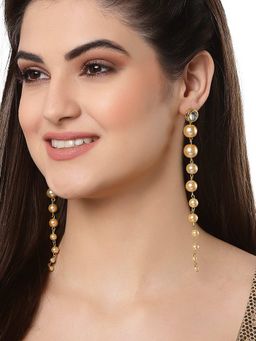 Karatcart - Golden Pearl Long Drop Earrings