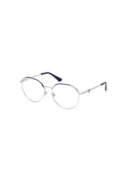 Guess - Shiny Silver-Shiny Blue Lens Oval Sunglass Shiny Silver-Shiny Blue Frame (53)
