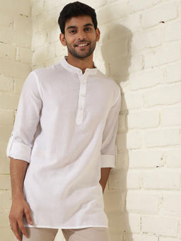 Fabindia - White Cotton Dobby Short Kurta