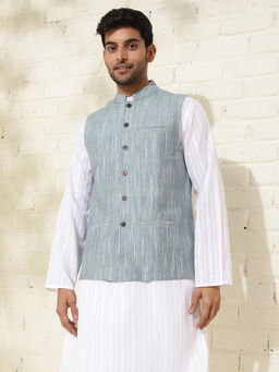 Fabindia - Blue Cotton Woven Nehru Jacket