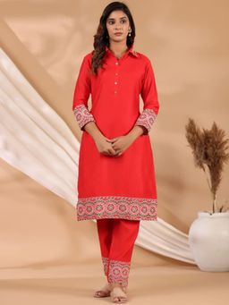 Readiprint - Womens Embroidered Kurta & Trouser Red (Set of 2)