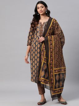 Readiprint - Cotton Fabric Black Color Kurta and Pant with Dupatta (Set of 3)