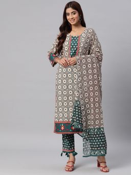 Readiprint - Womens Floral Print Kurta with Pant & Dupatta Teal (Set of 3)