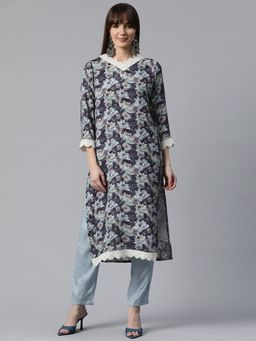 Readiprint - Womens Floral Print Kurta & Pant Blue (Set of 2)