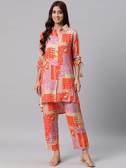 Readiprint - Womens Printed Kurta with Pant Orange (Set of 2)