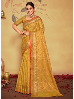 Sangam Prints - Mustard Woven Work Traditional Saree with Unstitched Blouse