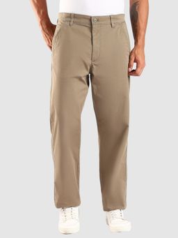 Calvin Klein - Straight Fit Solid Mid Rise Brown Casual Trouser