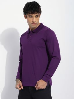 DILLINGER - Men Lavender Regular Fit Long Sleeve Solid Polo T-Shirt