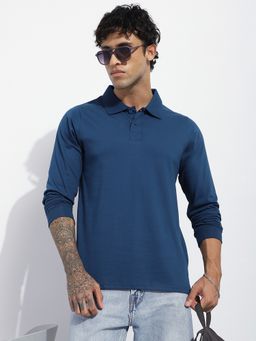 DILLINGER - Men Blue Regular Fit Long Sleeve Solid Polo T-Shirt