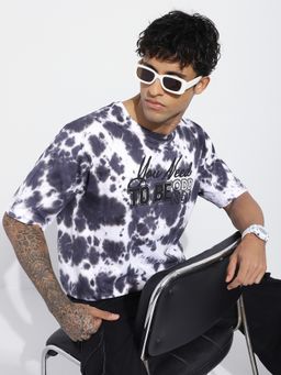 Difference of Opinion - Men White Oversized Tie and Dye All Over Printed T-Shirt