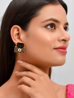 Silvermerc Designs - Black Square Meenakari Stud Earrings