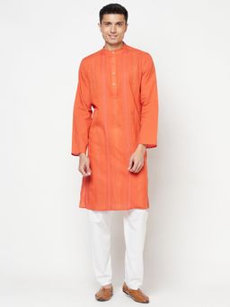 Fabindia - Cotton Orange Printed Men Kurta