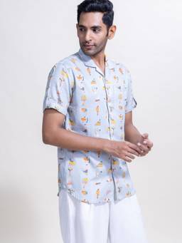 Freedom Tree - Halasi Too Grey Abstract Digitally Printed Cotton Satin Shirt