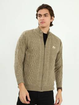 Monte Carlo - Mens Regular Fit Full Sleeve Self Designed Beige Wool Jacket