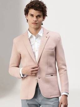 SHOWOFFFF - Men's Long Sleeves Solid Notched Lapel Light Pink Slim Fit Blazer