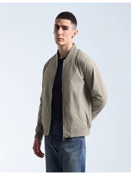 Flying Machine - Men's Solid Regular Fit Bomber Beige Jacket